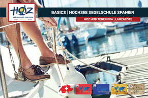 Segelschüler in der HOZ Hochsee Segelschule Spanien übt Leinenarbeit im Hafen – Ausbildung für den Schweizer Hochseeschein, Standort Teneriffa und Lanzarote.