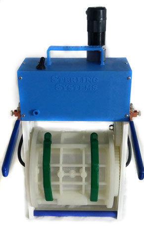 Barril rotatorio para recubrimiento de piezas pequeñas con flujo uniforme de electrolito.