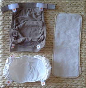 les 3 parties d'une couche lavable TE3: culotte coton, hamac, insert