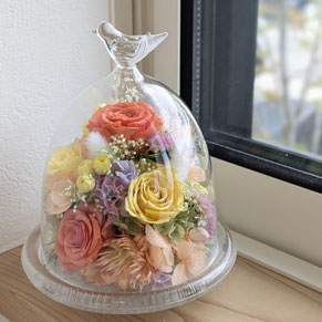 花祝電/結婚式のお祝い/新築祝に贈るプリザーブドフラワーガラスドーム