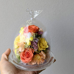 花祝電/結婚式のお祝い/新築祝に贈るプリザーブドフラワーガラスドーム