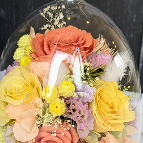 造花ギフト フラワー ガラスドーム プリザードフラワー 誕生日 記念日 イエロー プリザーブドフラワー ガラスドーム 通販 フラワーアレンジメント