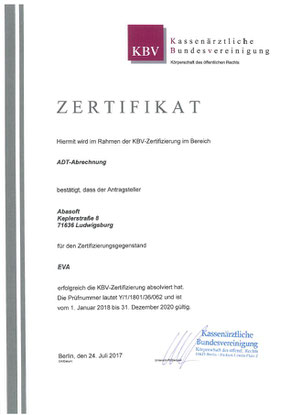 abasoft EVA Praxissoftware ADT-Abrechnung Zertifizierung