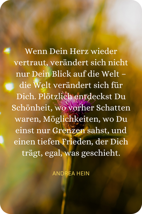 Wenn Du wieder vertraust erkennst Du plötzlich all das Schöne, was das Leben für Dich bereit hält.