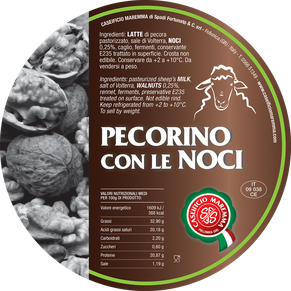 pecorino maremma new taste sheep sheep’s cheese dairy caseificio tuscany tuscan spadi follonica label italian origin milk italy fresh tender flavored flavor con le noci nuts nut walnut walnuts aromatic