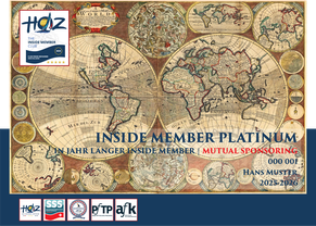 HOZ Inside Member Club – Platinum Card 2025–2026 mit antiker Weltkarte und Sponsoring-Signet.