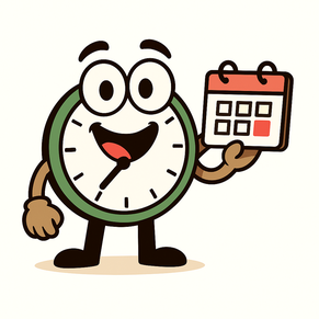 Uhrli, das ZeitTausch-Maskottchen, hält einen Kalender mit einem markierten Datum in der Hand.