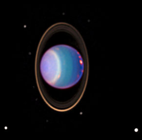 Uranus mit seinen Ringen auf einer Nahinfrarot-Aufnahme vom 8. August 1998 © NASA/JPL/STScI