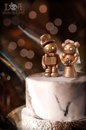 Steampunk Robot Wedding Cake Toppers