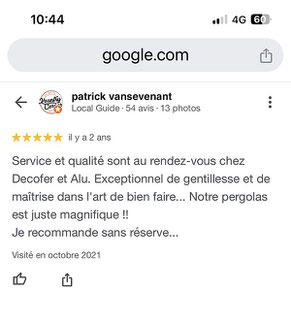 Les recommandations de nos clients sur notre savoir faire en pergola aluminium et abri voiture carport