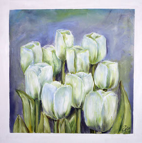 Weiße Tulpen, Blumen, Acryl, Pellypainting