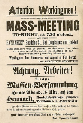 Streikaufruf, 04.05.1886, Chicago, vergrössern, >KLICK<