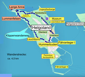Karte: Unser Weg über die. Insel Helgoland