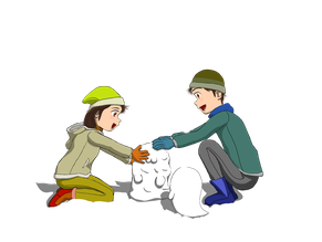 兄妹とDallyさん雪だるまイラスト