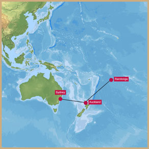 Flug Rarotonga-Auckland-Sydney