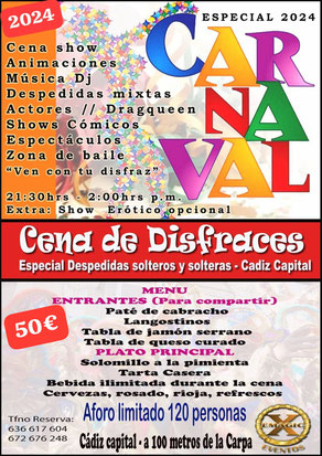 Cena disfraces en carnaval para despedidas en Cadiz