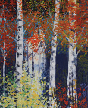 Autumn Birchwood, painting by Sally McCaffrey
