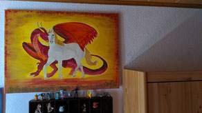 zwillingspaar als chinesische sternzeichen auf leinwand gemalt mit acryl und öl