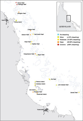 The AIMS coral bleaching monitoring team visited 21 reefs between Townsville and Port Douglas over 26 days. Other Taskforce teams have conducted in-water surveys in other sections of the Great Barrier Reef