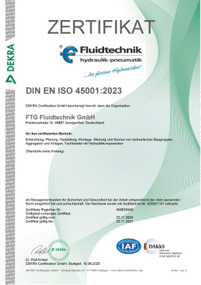 ISO 45001:2018 - FTG Fluidtechnik GmbH