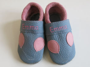 Baby-Schuhe Luftballons & name in grau / rosa 