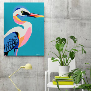 canvas print with colorful bird illustration