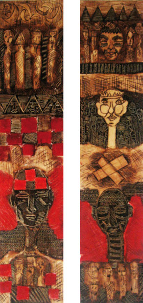 Ultime apparence,  Diptych 2x70x15 cm , Mixed media on paper.