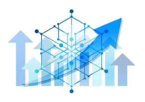Nach oben zeigende Pfeile mit eingebundenem Blockchain-Symbol