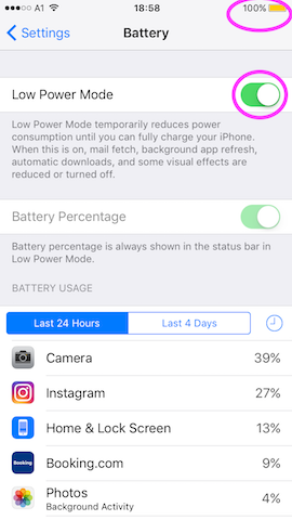 put your phone into lower power mode for travel