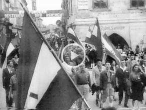 Manifestation d'étudiants contre le plan Marshall (Vienne, juillet 1949) - actualités cinématographiques soviétiques.