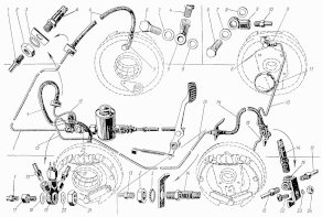 Bremssystem (Hydraulische Bremse) Moskwitsch M400-420, M401-420 Opel Kadett K38. Brake hydraulics system Moskvich M400-420, M401-42, Opel Kadett K38. Тормозная система (тормоза) Москвич М400-420, М401-420, Опель Кадет К38.