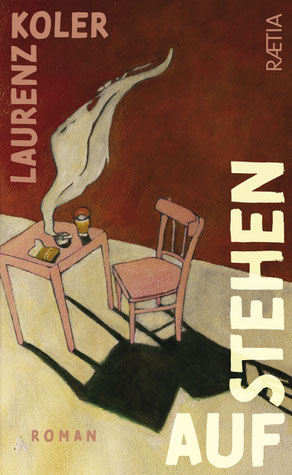 Auf dem Cover von "Aufstehen" befindet sich ein leerer Stuhl. Daneben ein Tisch mit Aschenbecher, qualmender Zigarette und Getränk.