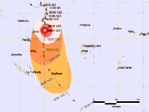 Forecast track of Tropical Cyclone Pam. Image from Fiji Meteorological Service.