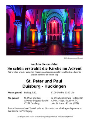 Stimmungsvoller Kirchenraum, Peter und Paul, Duisburg-Huckingen, 09.12.2022, 17 bis 20 Uhr