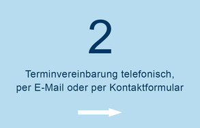 Kostenerstattung durch Krankenkasse - Schritt 2 - Terminvereinbarung telefonisch, per E-Mail oder per Kontaktformular