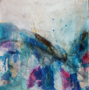 "Symphony in Blue" 30 x 30cm mixed media on cradled board. SiB01mm