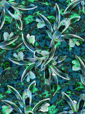 Pepperprint Surface Pattern Abstract Florals and Leaves green