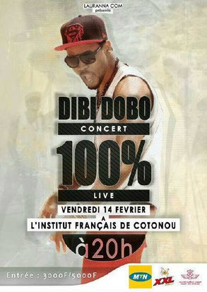 Dibi Dobo en concert 100 % live vendredi 14 février saint valentin à l'institut français de cotonou à 20 h entrée 300F/5000F