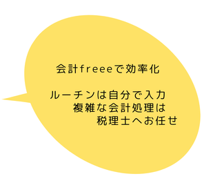 会計freeeで効率化、ルーチンは自分で入力、複雑な会計処理は税理士へお任せ