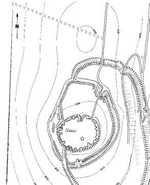 Plan der Schwalenburg: Sichtbare Mauerstücke sind durch schwarze Balken gekennzeichnet. Vermessung Landesamt für Denkmalpflege Hessen und Wilhelm Schleicher.