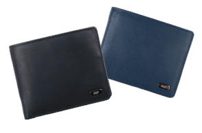 Zwei Geldbörsen in Schwarz und Blau mit HJP Logo