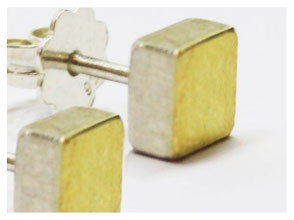 Ohrstecker, Quader mit Gold Auflage