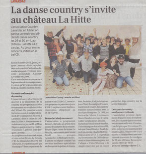 Article de presse à propos du Château La Hitte qui accueille un les passionnés de Danse Country pour un weekend