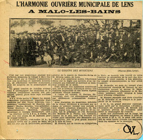 Article de presse – déplacement de l’Harmonie Ouvrière de Lens à Malo-les-Bains (archives OVL)