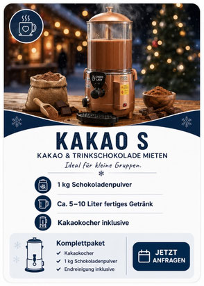 Kakao und Trinkschokolade Pakete S mit Kakaokocher und Schokoladenpulver