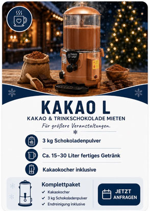 Kakao und Trinkschokolade Pakete L mit Kakaokocher und Schokoladenpulver