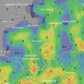 Niederschlagsradar um 13 Uhr, © Ventusky