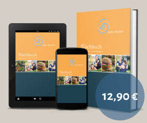 Bild vom Kochbuch als Buch auf dem Handy und Tablett