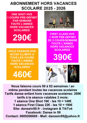 Tarifs abonnement annuel Danse in lille 