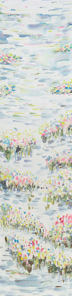 " Flowers on the water"silk painting, 180x45.